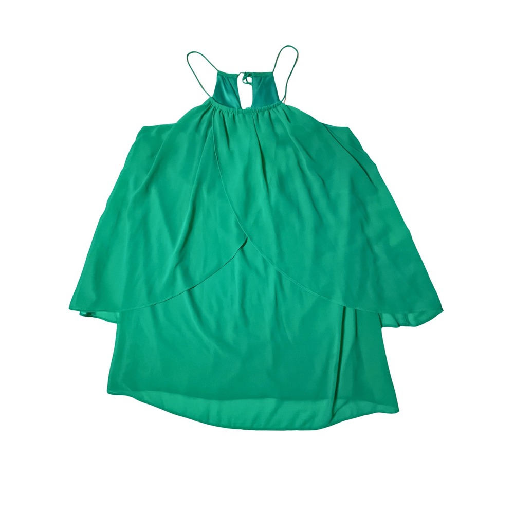 Green Halter Blouse Size L Chiffon Fairycore Resortwear Tropical Cocktail Flowy
